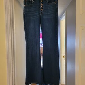 Laura Ashley Dark Blue Flare Jeans with Button-Fly